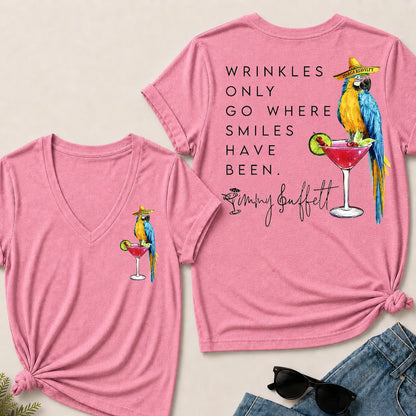 "Wrinkles Only Go Where Smiles Have Been" – Jimmy Buffett Tribute V-Neck Tee