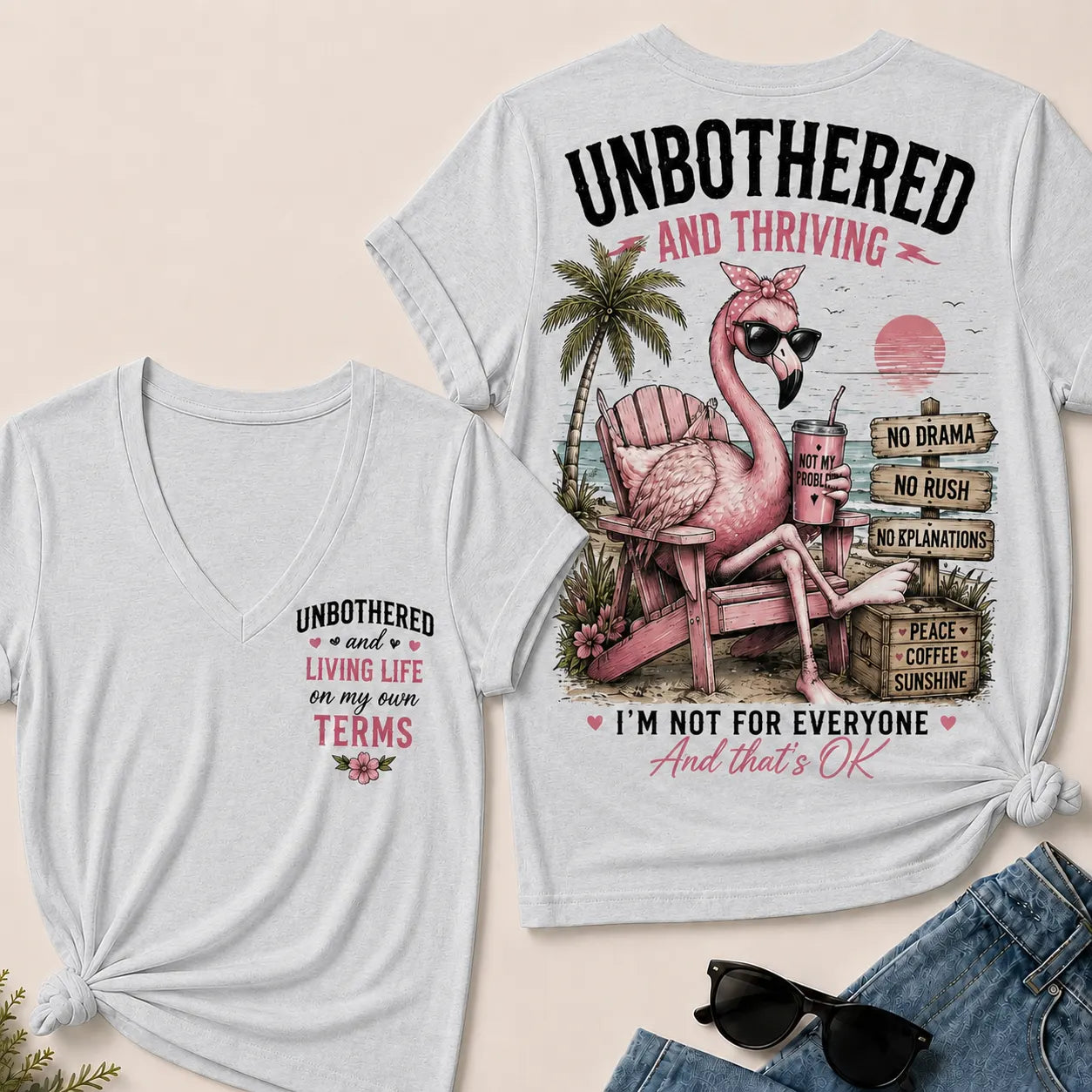 "Unbothered and Thriving – Living Life on My Own Terms" V-Neck Tee