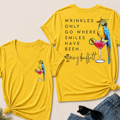 "Wrinkles Only Go Where Smiles Have Been" – Jimmy Buffett Tribute V-Neck Tee