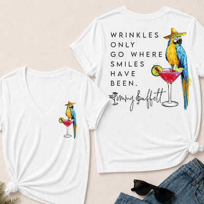 "Wrinkles Only Go Where Smiles Have Been" – Jimmy Buffett Tribute V-Neck Tee