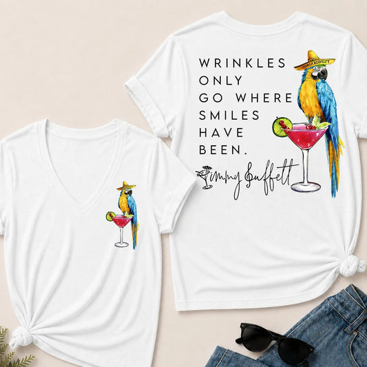 "Wrinkles Only Go Where Smiles Have Been" – Jimmy Buffett Tribute V-Neck Tee