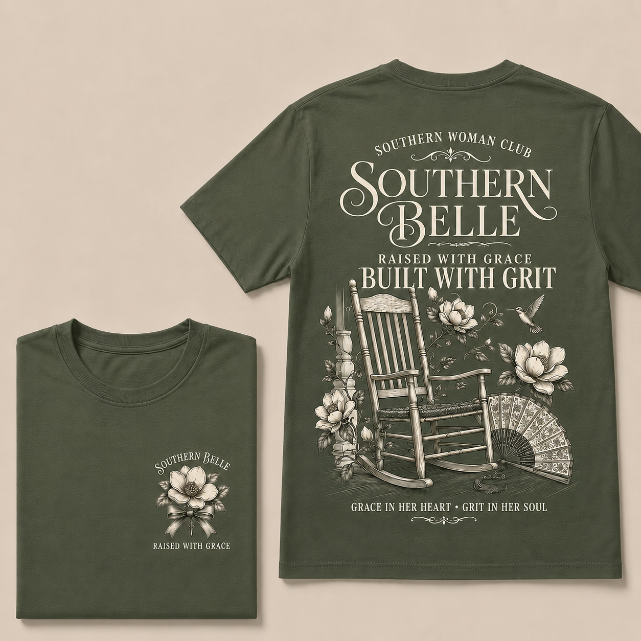 "Southern Belle – Raised with Grace, Built with Grit" Crew Neck Tee