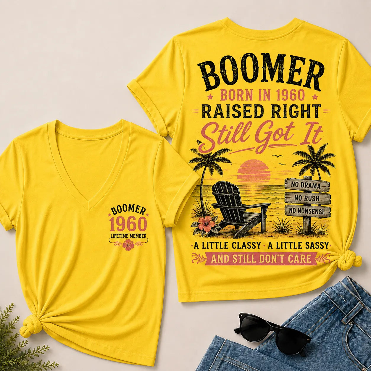 Custom Year "Boomer – Born in 1960. Raised Right. Still Got It." V-Neck Tee