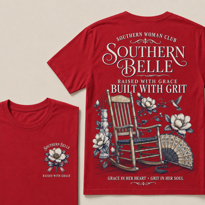 "Southern Belle – Raised with Grace, Built with Grit" Crew Neck Tee