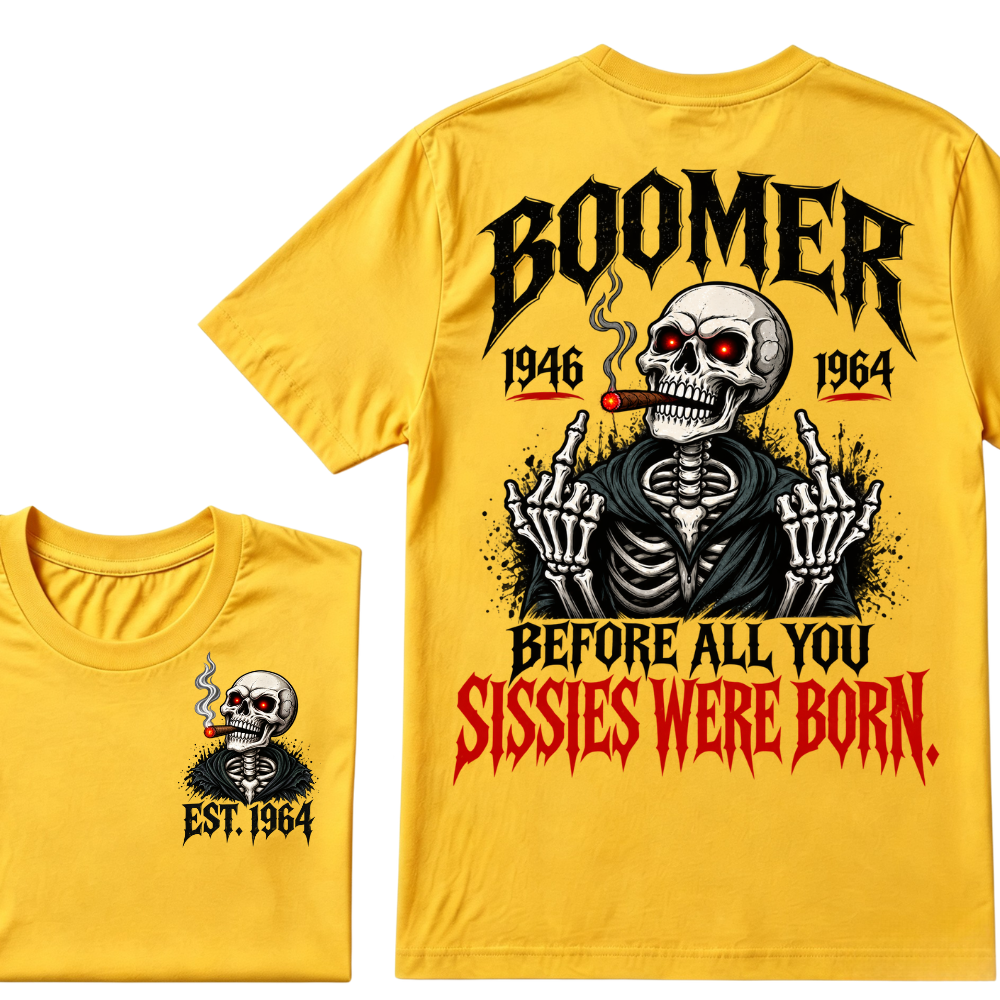 Boomer EST.Year Before All You Sissies Were Born Skeleton Smoking Cigar Double Sided T-Shirt, Gen Boomer Vintage Skull Tee