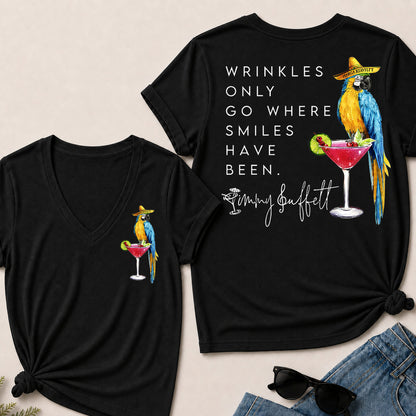 "Wrinkles Only Go Where Smiles Have Been" – Jimmy Buffett Tribute V-Neck Tee