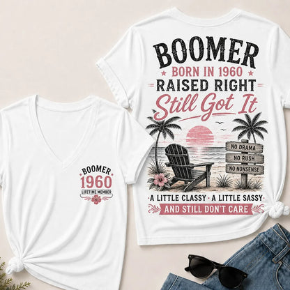 Custom Year "Boomer – Born in 1960. Raised Right. Still Got It." V-Neck Tee