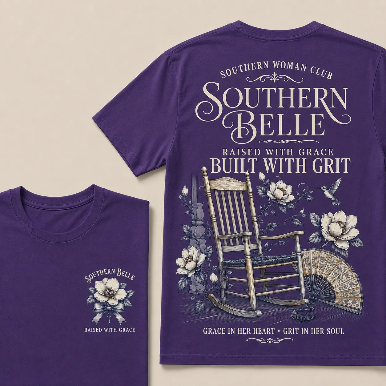 "Southern Belle – Raised with Grace, Built with Grit" Crew Neck Tee