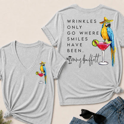 "Wrinkles Only Go Where Smiles Have Been" – Jimmy Buffett Tribute V-Neck Tee