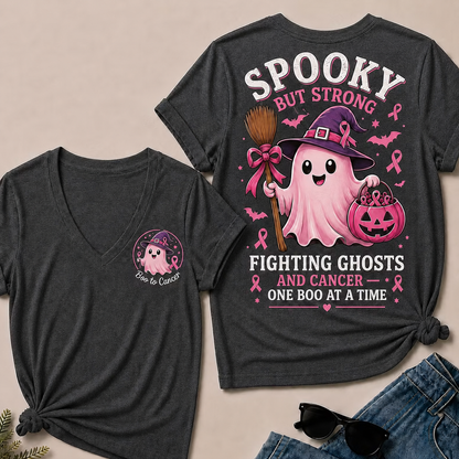"Fighting Ghosts and Cancer – One BOO at a Time" V-Neck Tee
