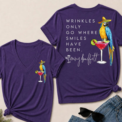 "Wrinkles Only Go Where Smiles Have Been" – Jimmy Buffett Tribute V-Neck Tee